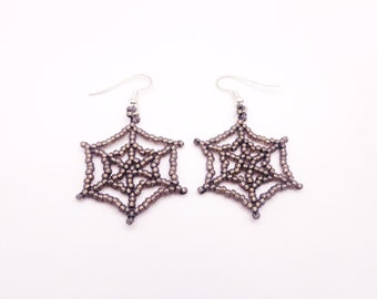 Beaded Halloween Earring Patterns - Beaded Spider Web Earrings - Seed Bead Halloween Earring Pattern - Earring Beading Patterns