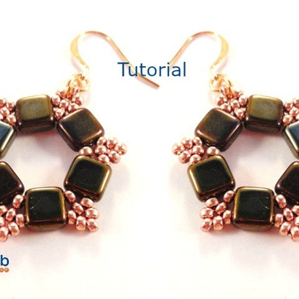 Tile Bead Earrings Pattern - Beaded Earring Tutorial - Beading Pattern and Tutorial -  Beadweaving Tutorial - PDF - Hexagon Tile Earrings