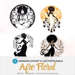 Floral zwarte vrouw SVG bundel, moderne lichaam silhouet SVG, krullend haar SVG, Black Girl Magic SVG, Afro koningin portret EPS DXF jpg vector bestand