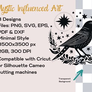 Starry Night Raven svg bundle, Celestial Moon png, Spooky Season clipart set, Printable Halloween Crow, Magical Witchy Creatures eps image 5