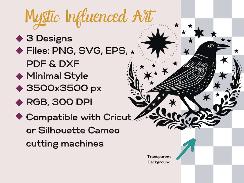 Starry Night Raven svg bundle, Celestial Moon png, Spooky Season clipart set, Printable Halloween Crow, Magical Witchy Creatures eps image 5
