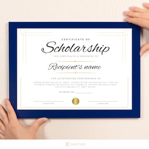 Scholarship Award Template, School Award Certificate, Editable & Printable in Multiple Sizes, Modern Design, Add Your Logo, For Achievement