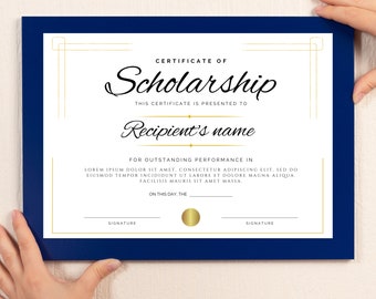 Scholarship Award Template, School Award Certificate, Editable & Printable in Multiple Sizes, Modern Design, Add Your Logo, For Achievement