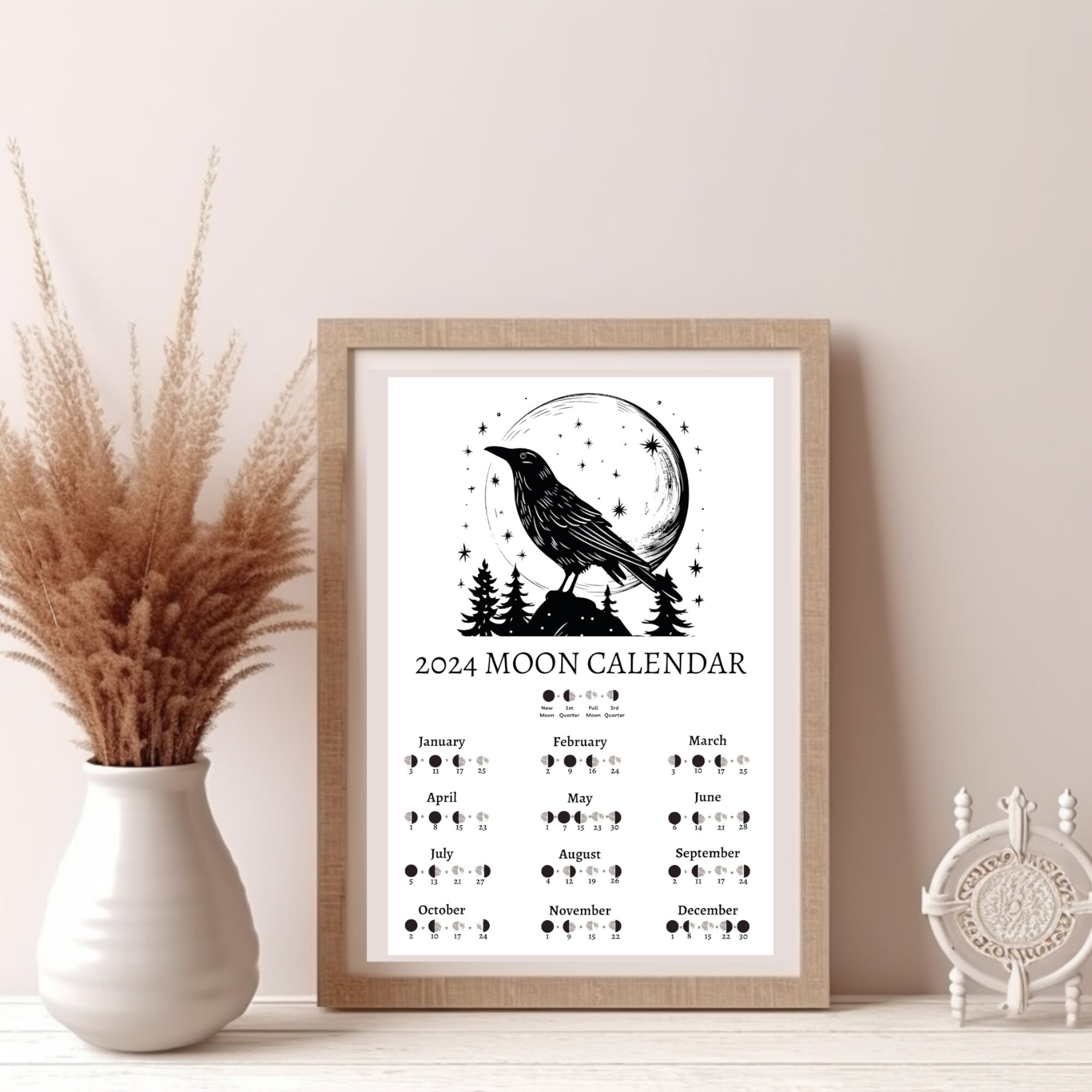 Moon Phase Calendar PDF, 2024 Lunar Dates, New Moon Tracker, Astrology
