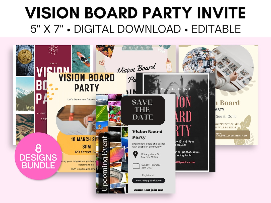 Vision Board Party Invitation Template, Editable Printable Flyer Invite ...