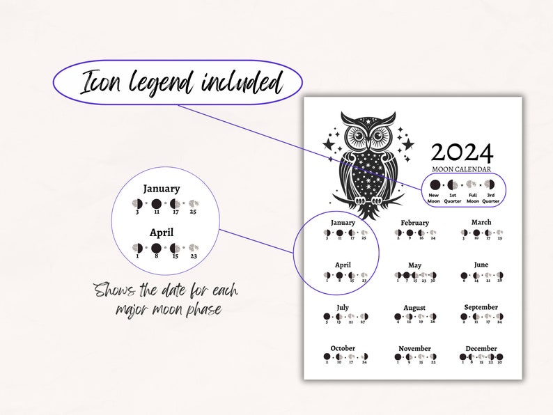 Moon Phase Calendar 2024 PDF, Printable Pdf for Lunar Magic
