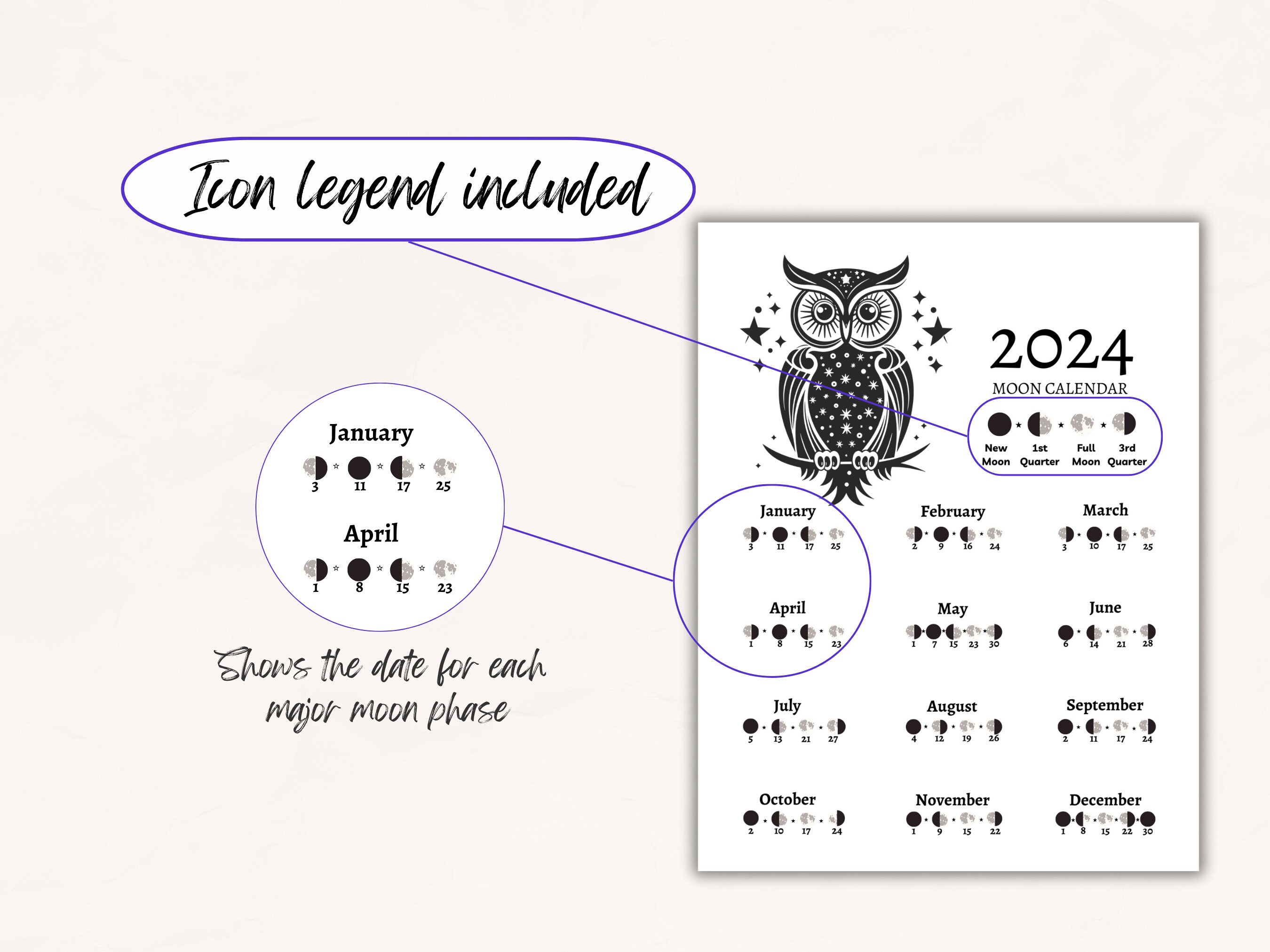 Moon Phase Calendar 2024 PDF, Printable Pdf for Lunar Magic