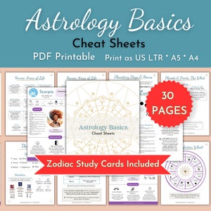 Aide-mémoire sur les principes de base de l'astrologie, apprendre l'astrologie, pages imprimables du zodiaque, thème astral, thème natal, phases de la lune, 101 pour les débutants