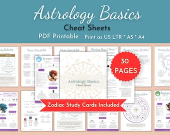 Astrologie-Grundlagen Spickzettel, Astrologie lernen, Sternzeichen druckbare Seiten, Geburtstafel, Geburtstafel, Mondphasen, 101 für Anfänger