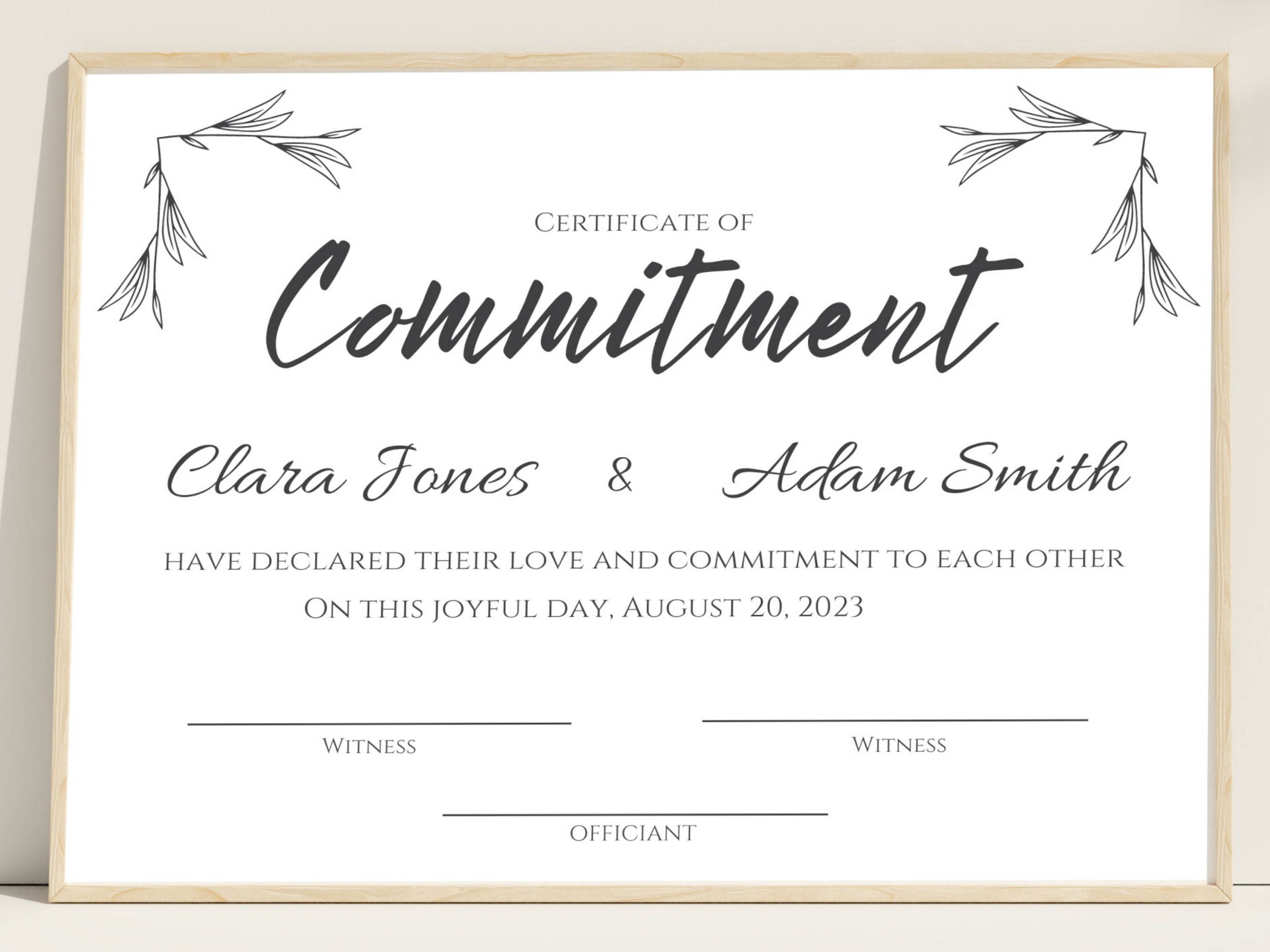 Modern Commitment Certificate, Calligraphy Commitment Certificate, Leaf Commitment Certificate, Editable Commitment Certificate Template