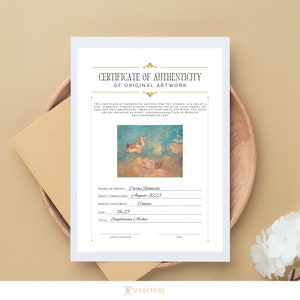 Certificado de Autenticidade de Obra de Arte, Certificado de Autenticidade de Obra de Arte, Cartão Oficial de Autenticidade, Modelo de Certificado de Autenticidade de Artista, Certificado de Autenticidade de Arte Editável, Cartão de Obra de Arte Original