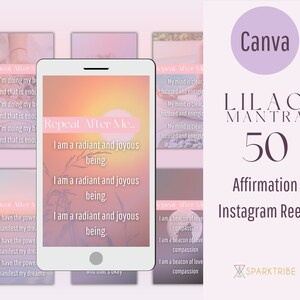 50 Instagram Affirmation Reels, Motivational Instagram Templates, Editable Canva Kit, Pink Spiritual Template, Manifestation Tiktok Videos