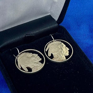 GENUINE Indian Head Buffalo Nickel - Custom Hand Cut 90% Silver Earrings w/ Box