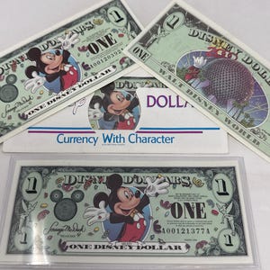Disney Dollars jaar 2000 Disney World Crisp Mint 4 biljetten met envelop