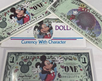 Disney Dollars year 2000 Disney world Crisp Mint 4 bills with envelope