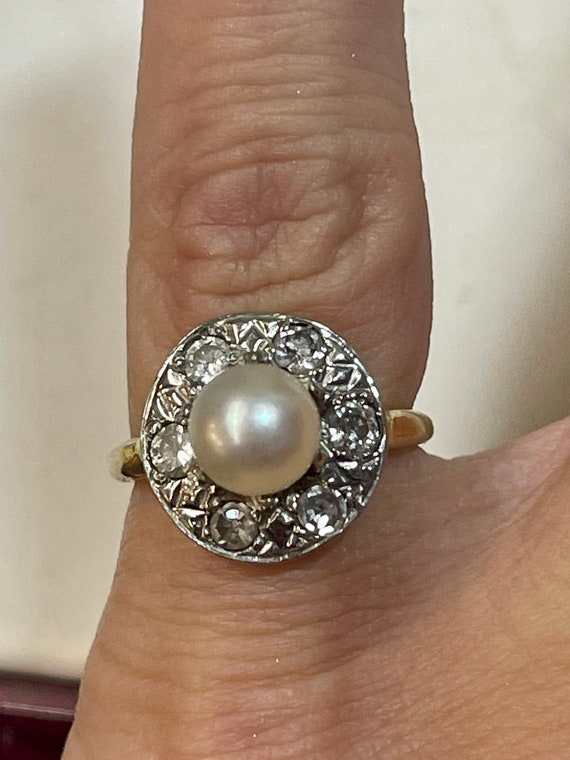 Stunning Genuine Pearl & Diamond Vintage 14 Kt Rin