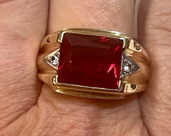 Grandmas Man Made Ruby & Diamond Ring