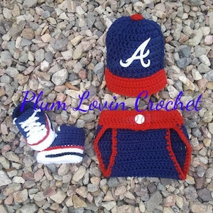 Atlanta outfit crochet baseball boy/girl with or without flower