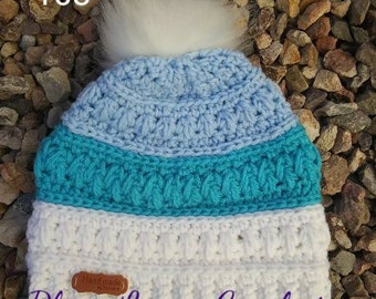 Beautiful Crochet beanie with Faux Fur Pompom for women and babies