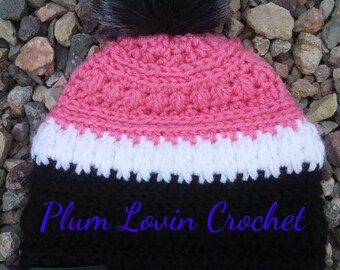 Beautiful Crochet beanie with Faux Fur Pompom for women and babies