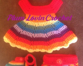 Crochet Rainbow Baby dress set