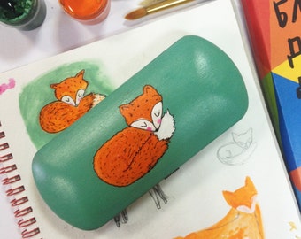 Сute fox glasses case - Hand-painted glasses case hard - Hard glasses case - eyeglass case - box for glasses - sunglass case Fox