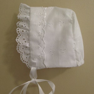 Sweet Eyelet Baby Girl Bonnet - Coordinates with Baptismal Gown