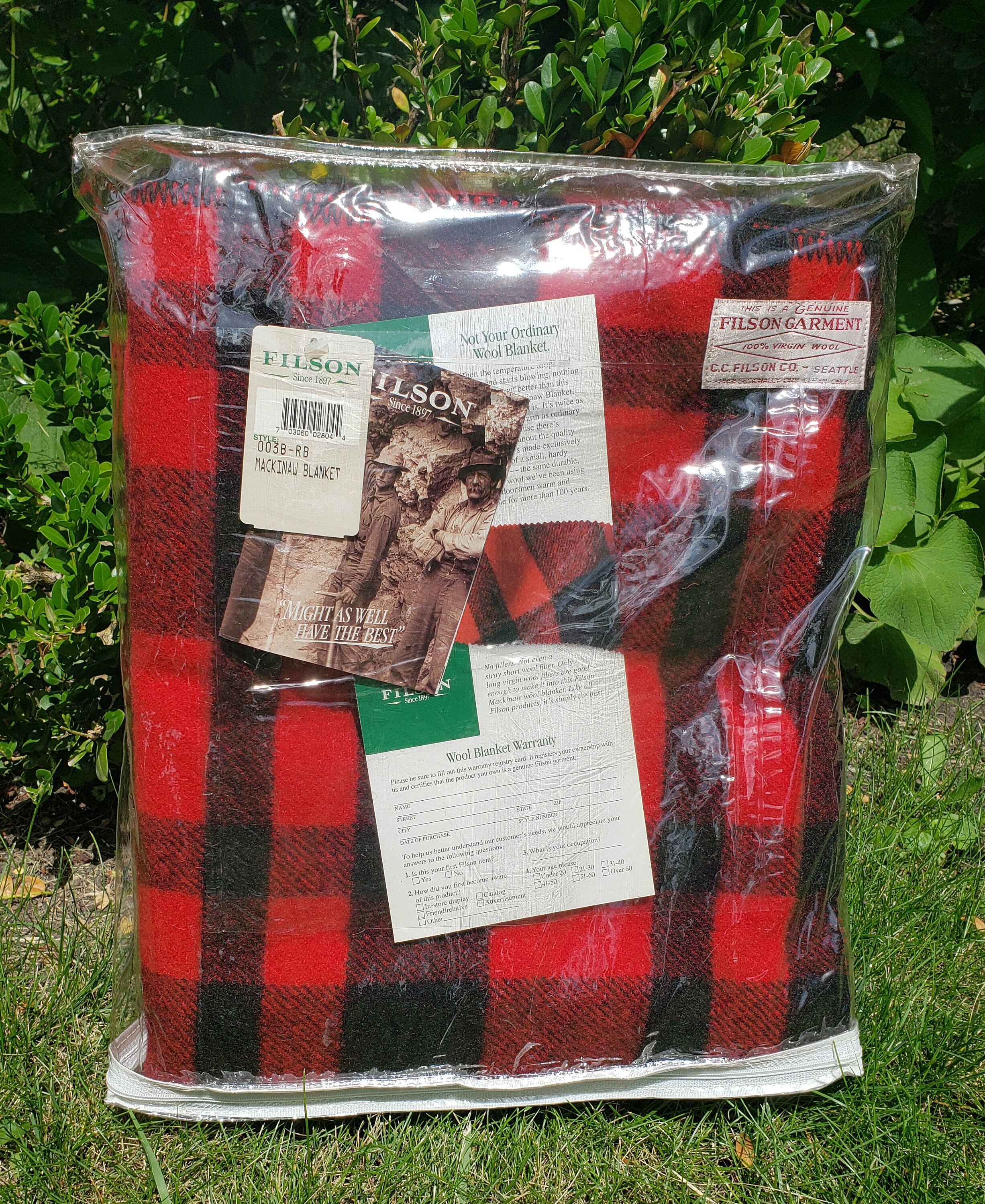 Vintage Filson Mackinaw Blanket 003B RB 90 L X 72 W 100 Virgin