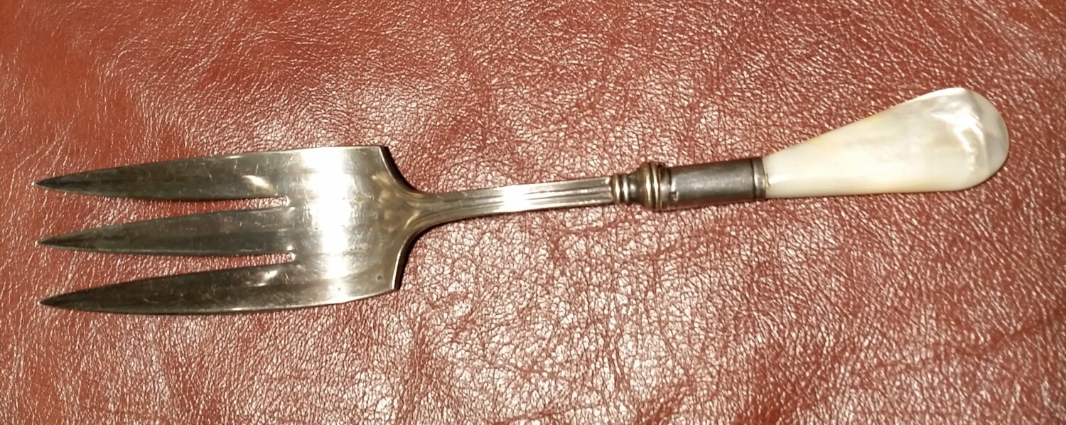 Antique Serving Fork Mother of Pearl Handle Silver Plate Etsy