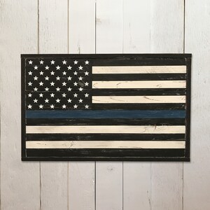 Rustic American Flag 5 Sizes to Choose From Farmhouse Style Blue Line American Flag Largest 25H x 43L Smallest 10.5H x 17.5L