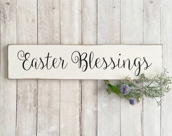 Letrero rústico de bendiciones de Pascua / Disponible en 3 colores / 5.5" x 21"