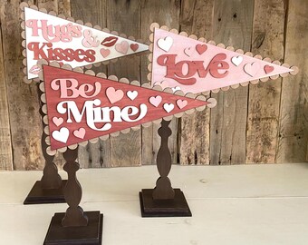 Banderín rústico de San Valentín con base / 3 tamaños de base y 3 colores de banderín