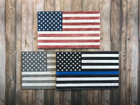 Rustic American Flag 5 Sizes to Choose From Farmhouse Style Blue Line American Flag Largest 25H x 43L Smallest 10.5H x 17.5L