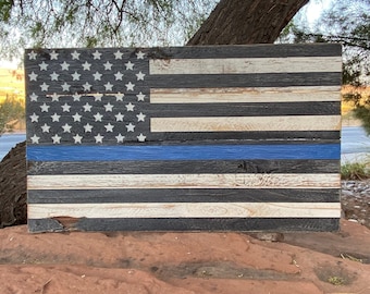 Rustic American Flag 5 Sizes to Choose From Farmhouse Style Blue Line American Flag Largest 25H x 43L Smallest 10.5H x 17.5L