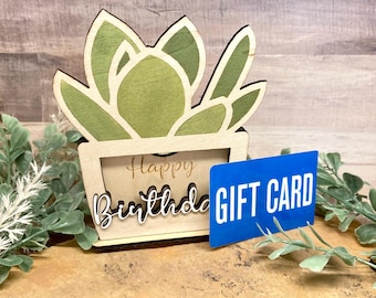 Porta tarjetas de regalo con suculentas / Porta tarjetas de regalo de pie / Tarjeta de regalo NO incluida / 4 1/4" de alto x 4 1/4" de ancho