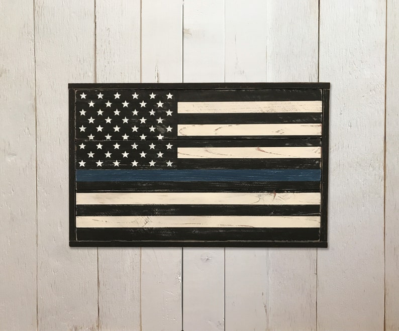 Rustic American Flag 5 Sizes to Choose From Farmhouse Style Blue Line American Flag Largest 25H x 43L Smallest 10.5H x 17.5L