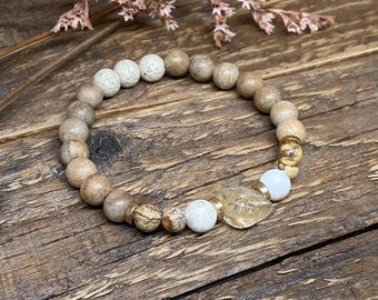 Pulsera difusora de piedras preciosas / Pulsera de citrino, lava, howlita y jaspe pictórico / Aromaterapia / Aceite esencial / Pulsera difusora
