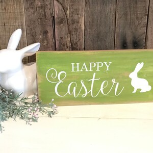 Wood Easter Sign with Bunny | Rustic Easter Sign | Green Easter Sign | Easter Bunny Sign | 5.5" x 12"