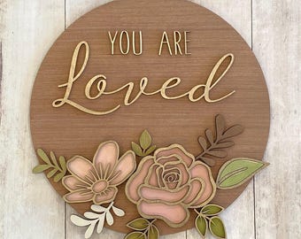 Letrero "Eres amado" / Letrero de amor redondo / Letrero en capas / Letrero de amor en capas / Redondo de 30 cm