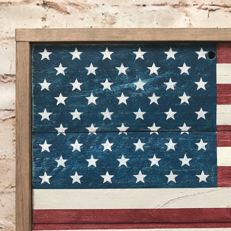 Rustic American Flag 5 Sizes to Choose From Farmhouse Style Blue Line American Flag Largest 25H x 43L Smallest 10.5H x 17.5L