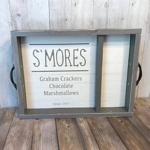 Gray S&#39;mores Serving Tray ONLY | NO JARS | Farmhouse Serving Tray | 13&quot;H x 17.25&quot;W x 2.5&quot;D