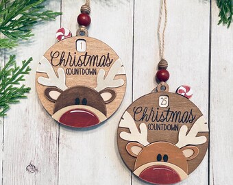 Adorno de Adviento de reno / Adorno de cuenta regresiva de Navidad / Adorno redondo de 10 cm de alto x 10 cm de ancho