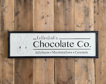 Letrero rústico de Pascua de Cottontail's Chocolate Co., 16,5 cm de alto x 53 cm de ancho