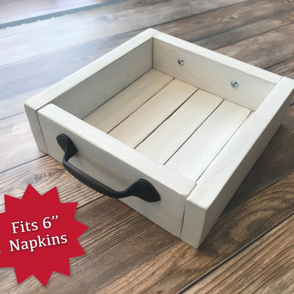 WHITE Rustic Wood Napkin Holder | Farmhouse Style Napkin Holder | Distressed Napkin Holder | Fits 6" Napkins | 8"L x 8"W x 2.5"H