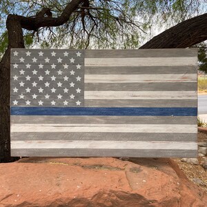 Rustic American Flag 5 Sizes to Choose From Farmhouse Style Blue Line American Flag Largest 25H x 43L Smallest 10.5H x 17.5L