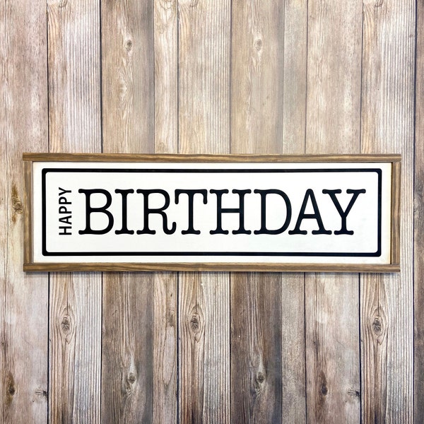 FRAMED Happy Birthday Sign | Wood Birthday Sign | 6.5"H x 21"W