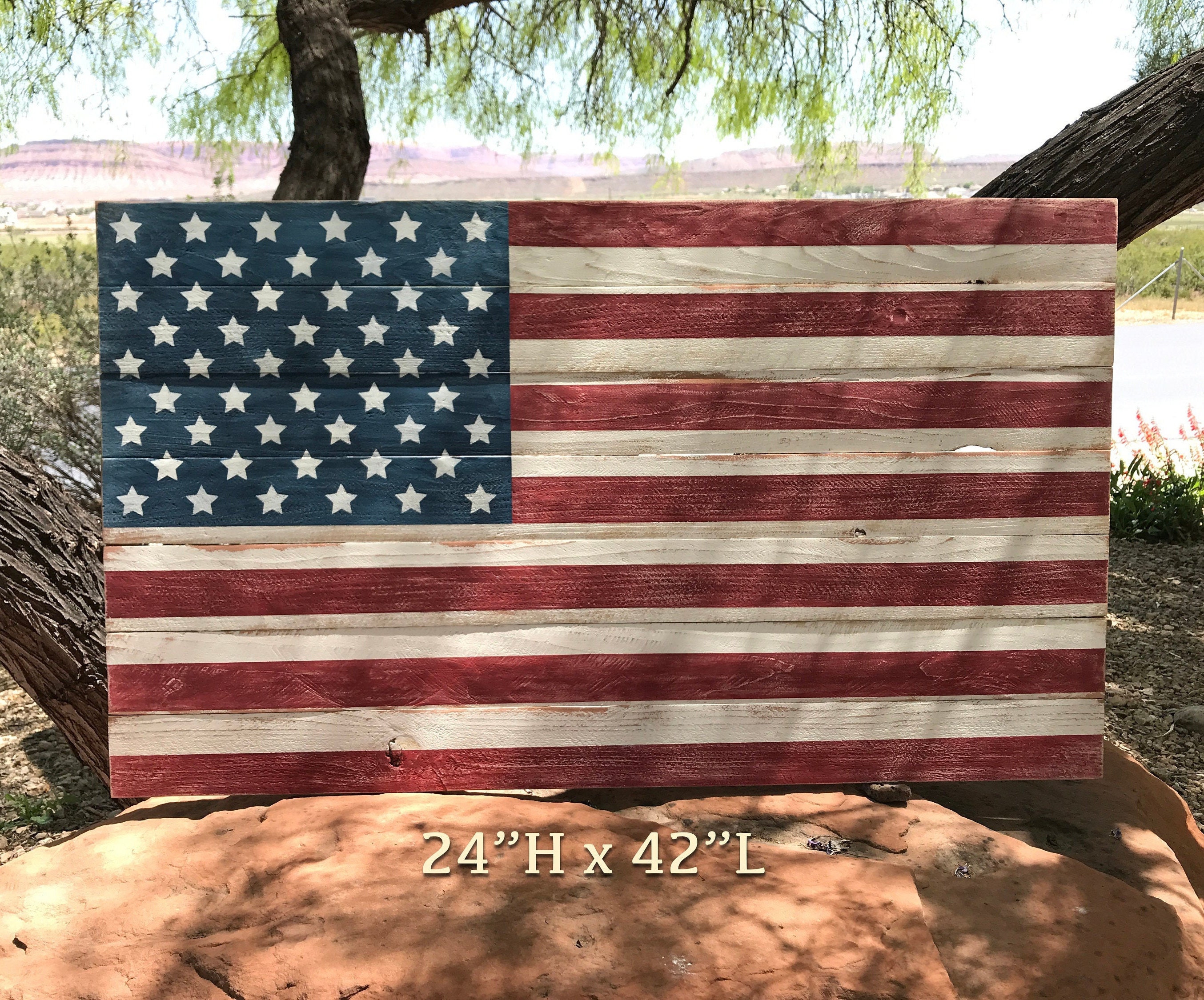 Rustic American Flag 5 Sizes to Choose From Farmhouse Style Blue Line American Flag Largest 25H x 43L Smallest 10.5H x 17.5L