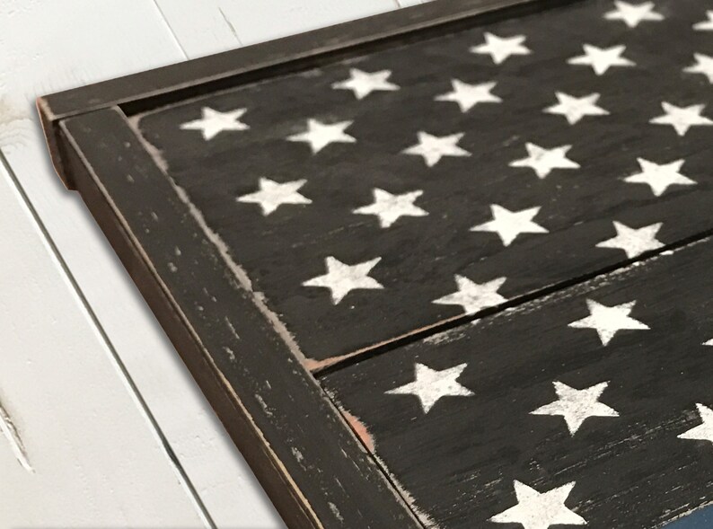 Rustic American Flag 5 Sizes to Choose From Farmhouse Style Blue Line American Flag Largest 25H x 43L Smallest 10.5H x 17.5L