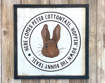 Letrero de Peter Cottontail / Letrero rústico de Pascua / Decoración de granja de Pascua / Letrero de conejo / 30 cm de alto x 30 cm de ancho