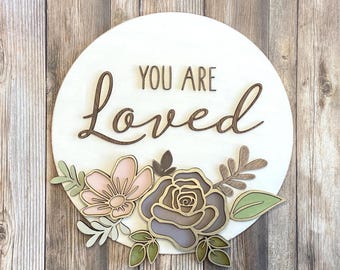 Letrero "Eres amado" / Letrero de amor redondo / Letrero en capas / Letrero de amor en capas / Redondo de 30 cm